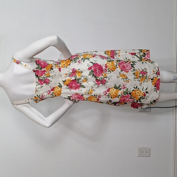 Cynthia Rowley Preppy Floral 100% Linen Sleeveless Coquette V-Neck Dress Size 6 - Picture 6 of 9